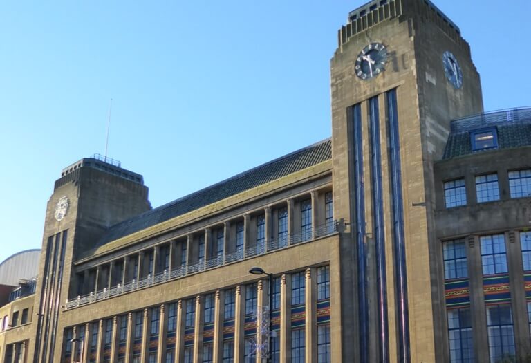 The two towers of the art deco Former Co-op Building in Newcastle city centre.
